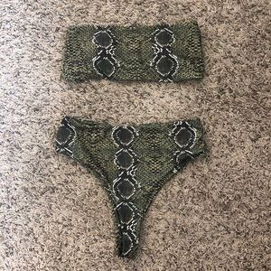 Snakeskin High Cut Bandeau Bikini